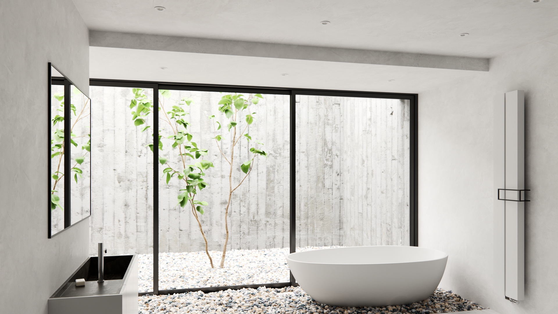 Ceiling eyelets in a large bathroom with a window